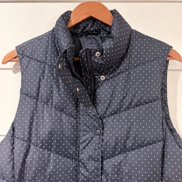 GAP Navy Polka Dot Puffer Vest Quilted Preppy Coastal Chic Size L - Picture 2 of 10